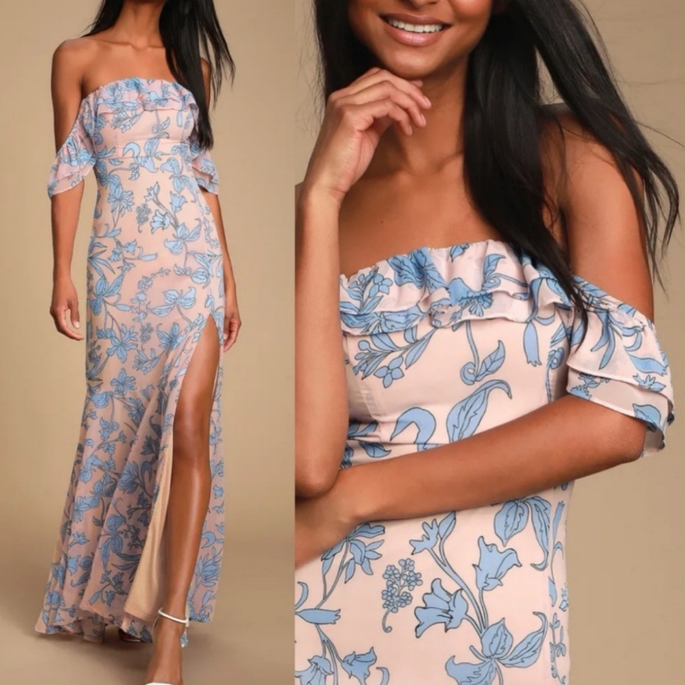 NWT LULUS Adelaide Floral Off-Shoulder Maxi Dress Bridal Size XL